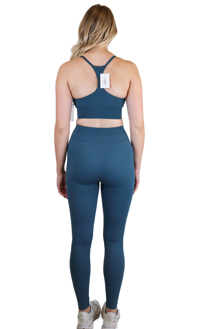 nux blue slate ribbed activewear set (s)* NWT