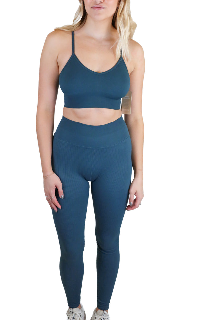 nux blue slate ribbed activewear set (s)* NWT