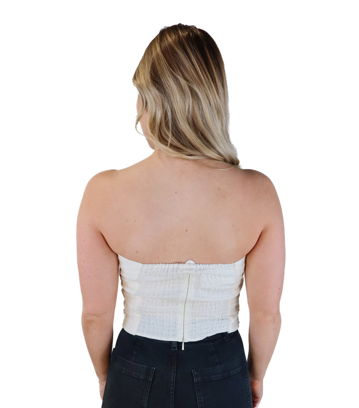 Mng white linen textured tube top NWT (s)