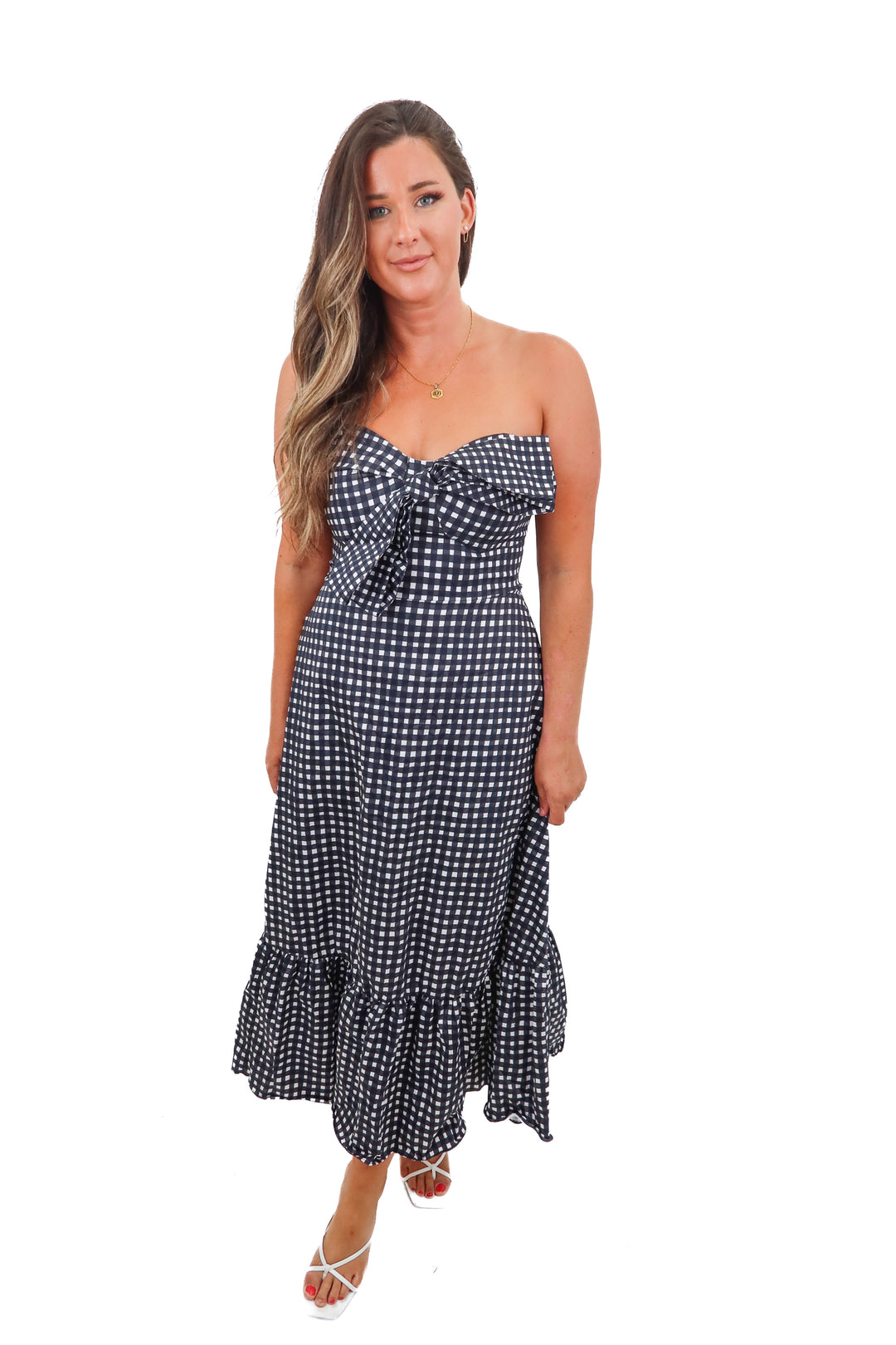 hutch black/white checkered bow dress (10; retail $350)*