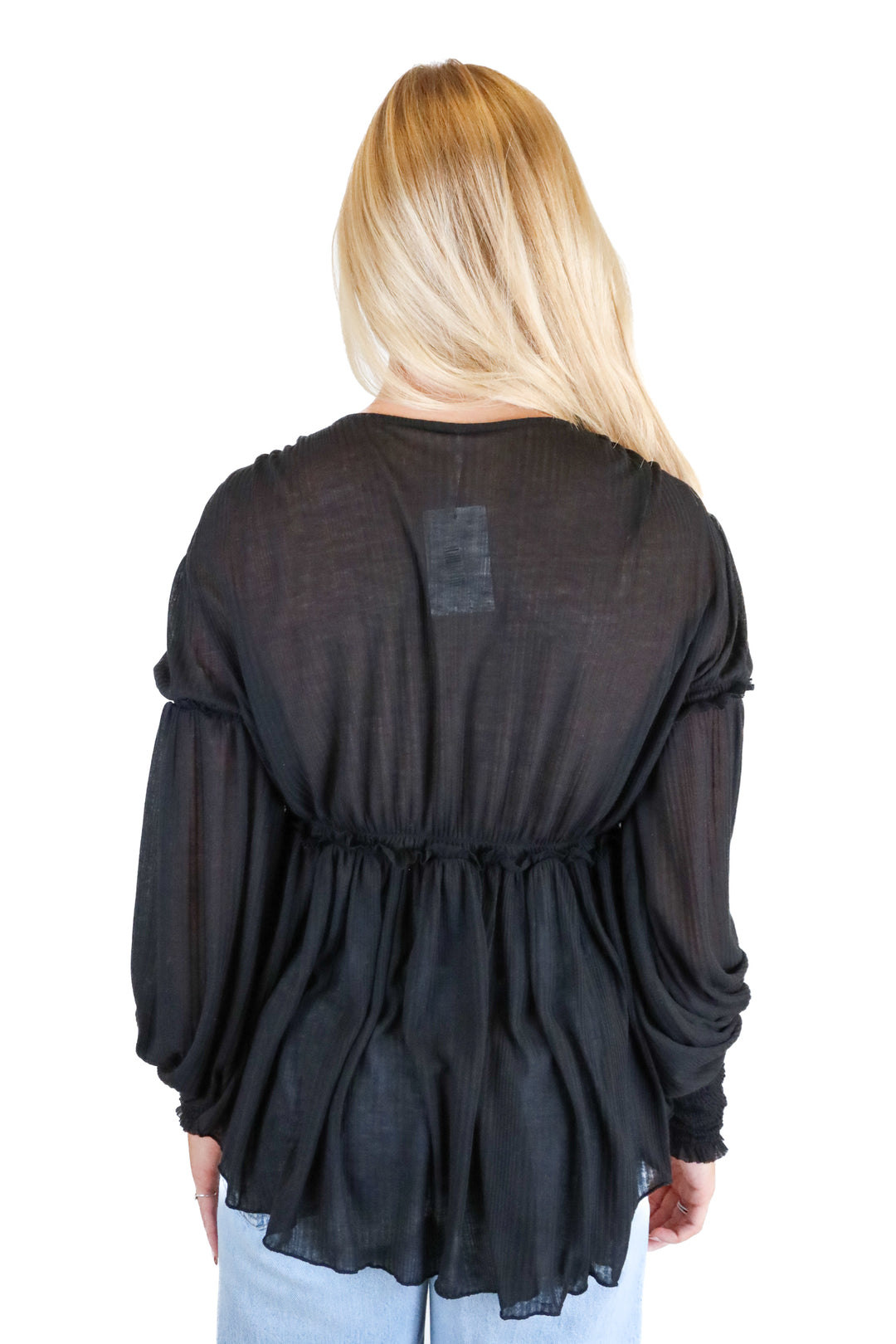 Free People Black Peplum Ruffle Knit Top (S)
