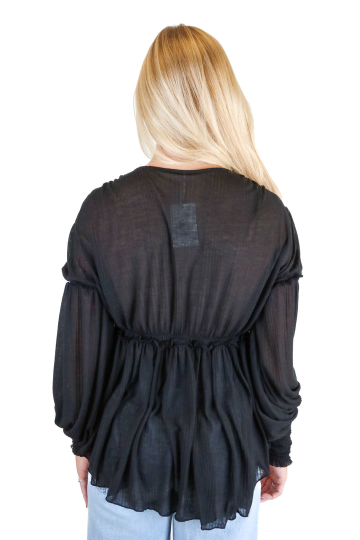Free People Black Peplum Ruffle Knit Top (S)