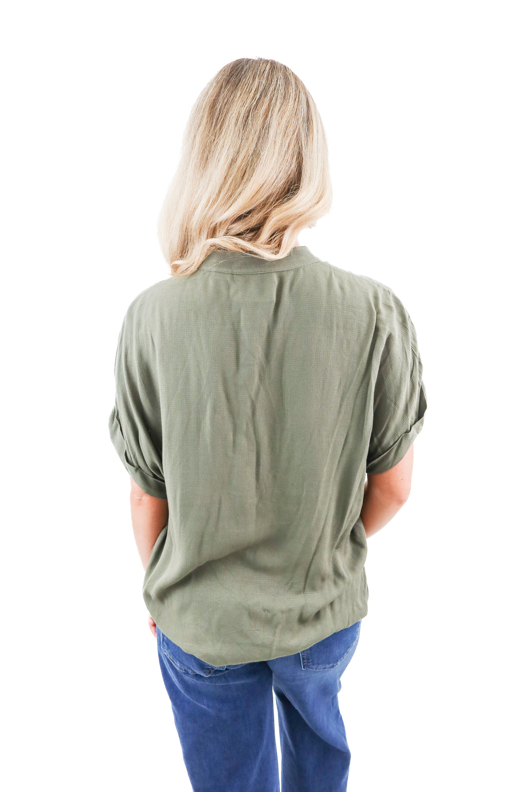 maeve green short sleeve blouse (xs; retail $85)