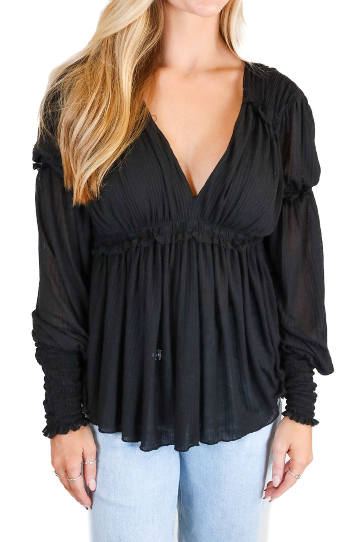 Free People Black Peplum Ruffle Knit Top (S)