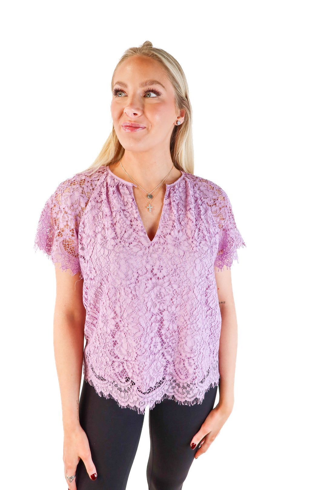 J.crew purple lace short sleeve top (xs; retail $68)