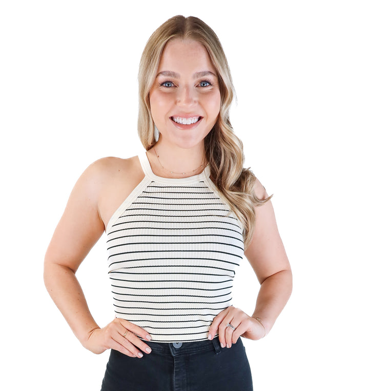 The workshop white/black striped ribbed tank NWT (M/L)