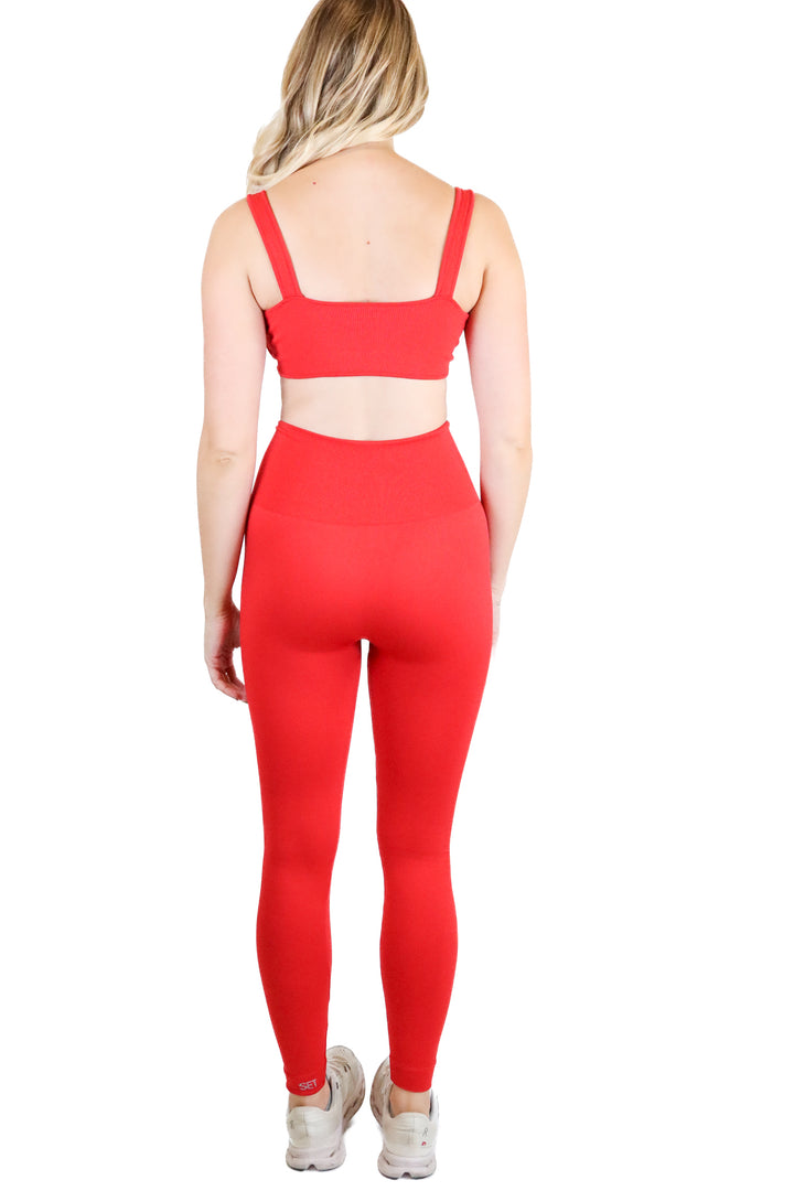 set active red ribbed activewear set (m)