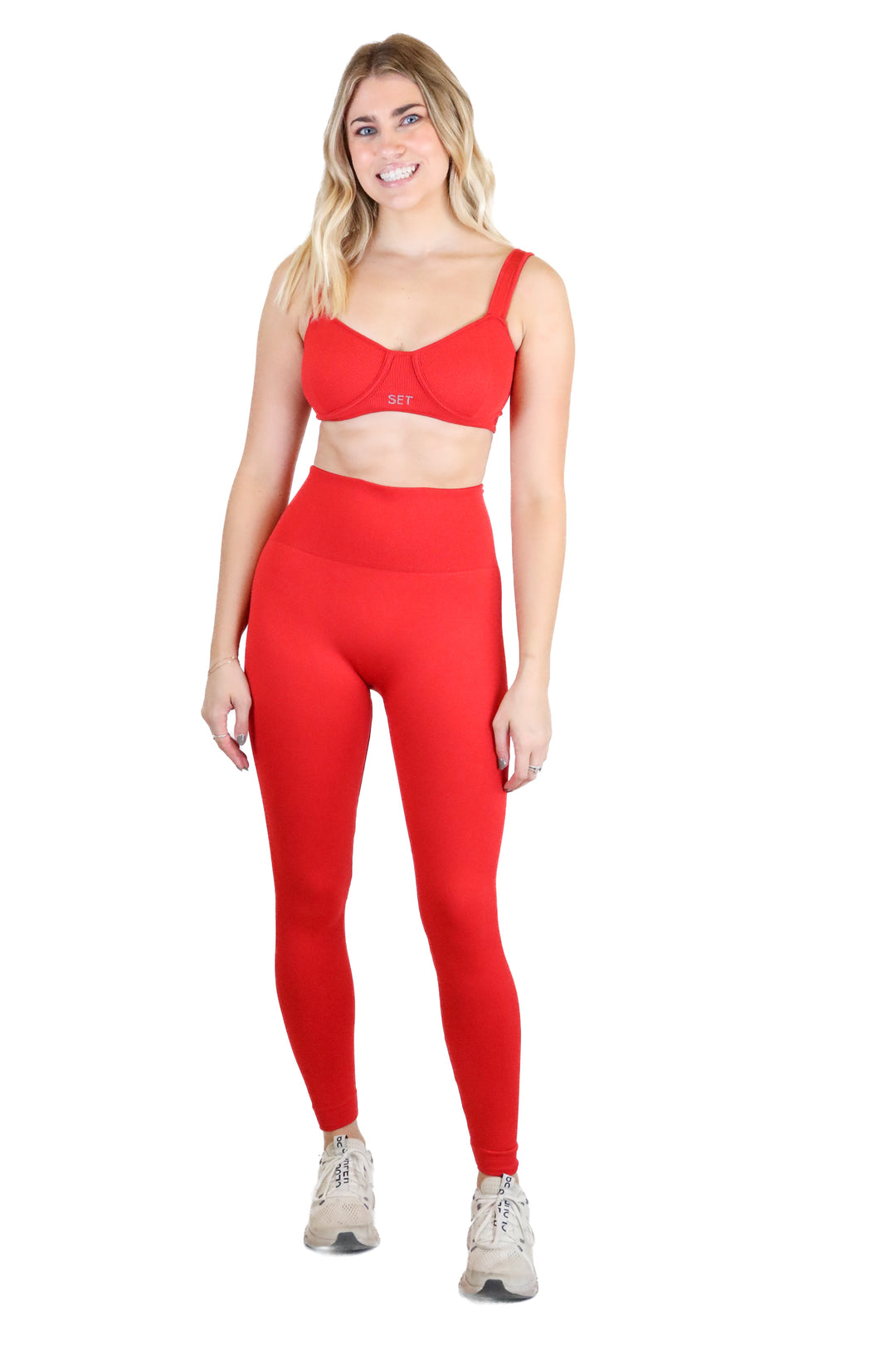 set active red ribbed activewear set (m)