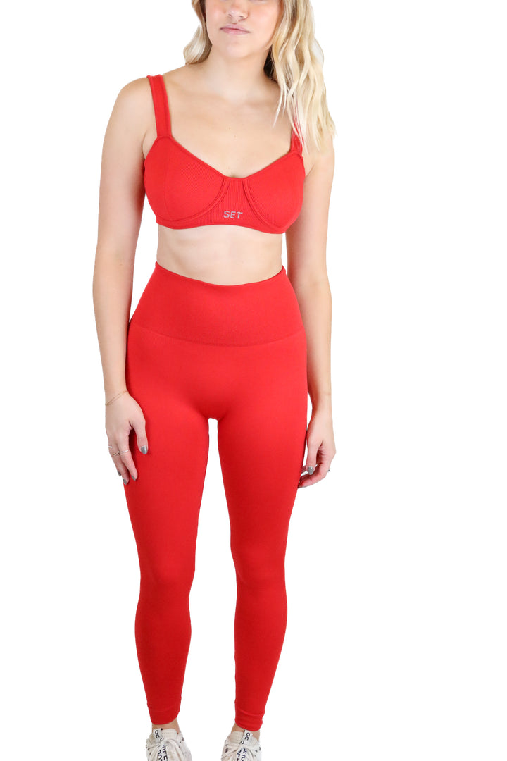 set active red ribbed activewear set (m)