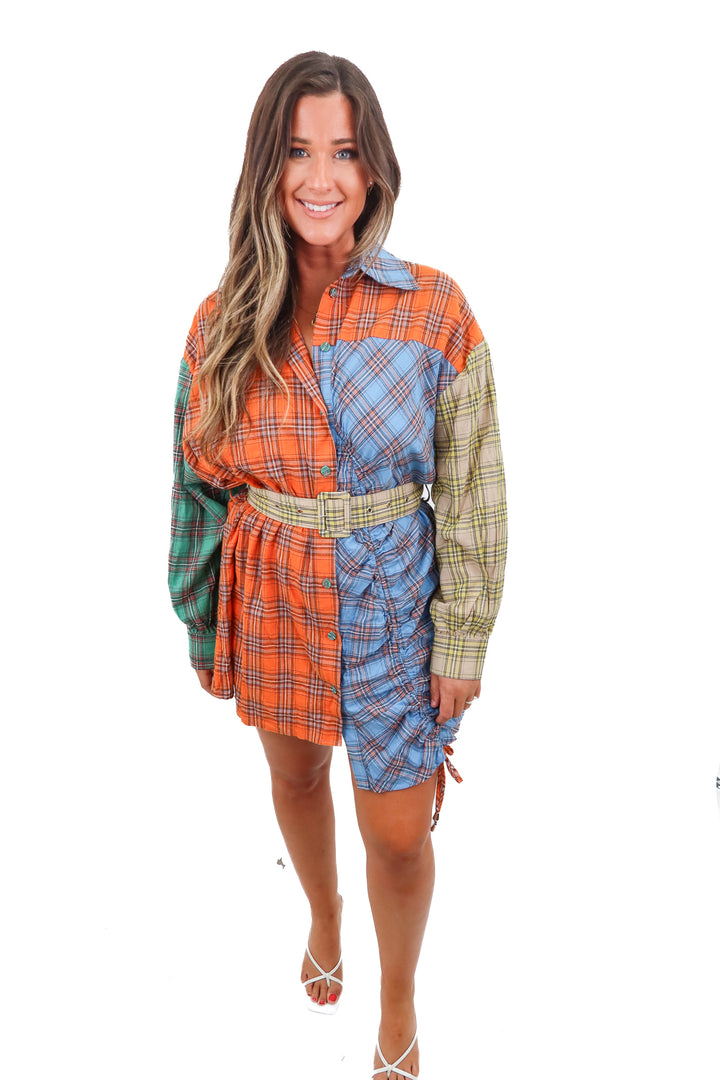 fashion nova "maya flannel mini dress" NWT (L)