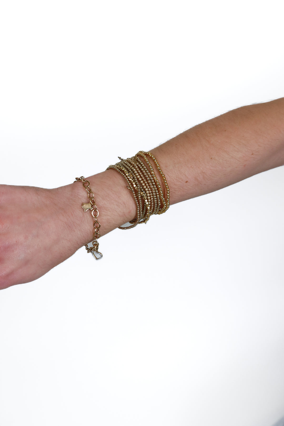 gold beaded bracelet stack
