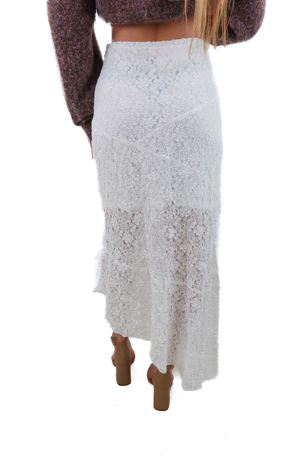 pink lily white lace skirt (xs)