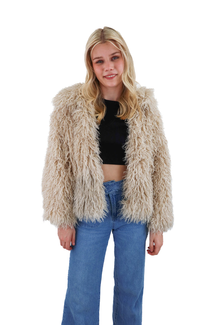 reclaimed vintage cream fur jacket (0; retail $129)