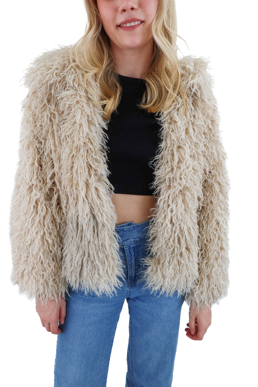 reclaimed vintage cream fur jacket (0; retail $129)