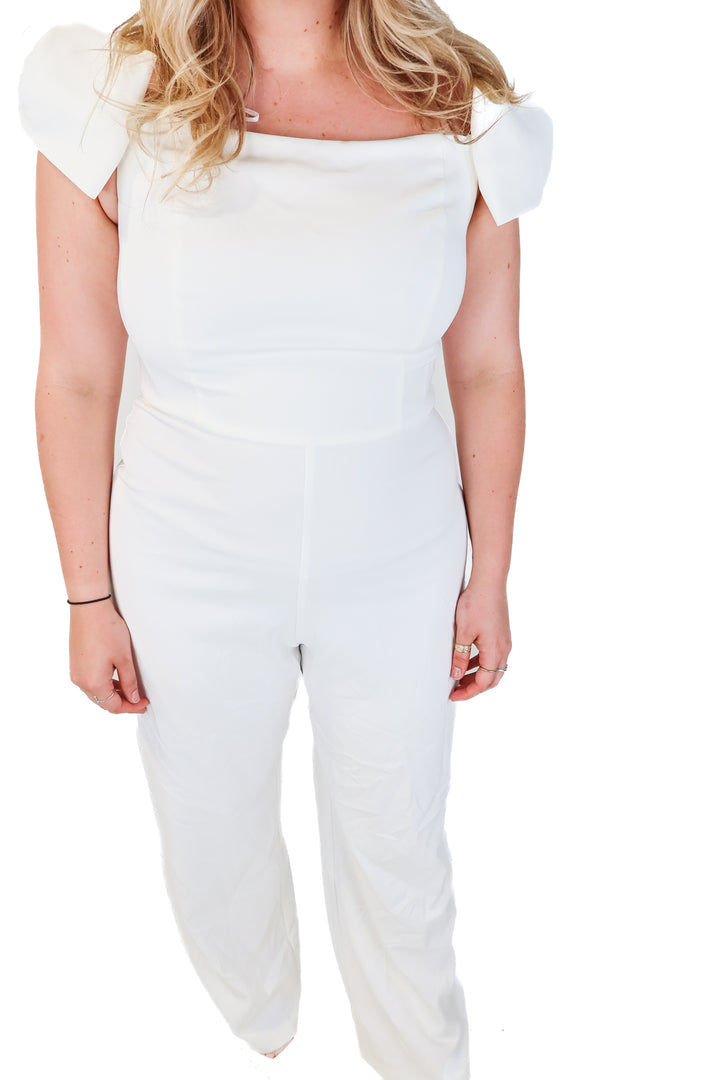 aiden mattox white bow jumpsuit (14; retail $179)