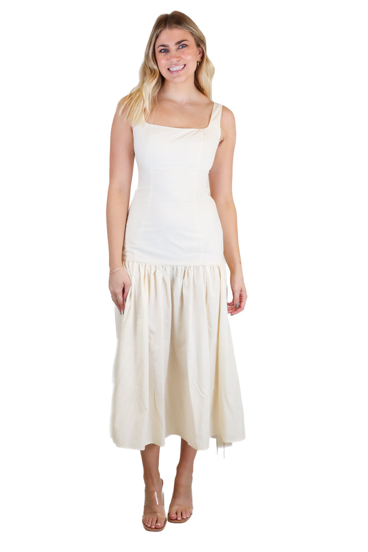Commense Cream Drop-Waist Midi Dress NWT (XS)