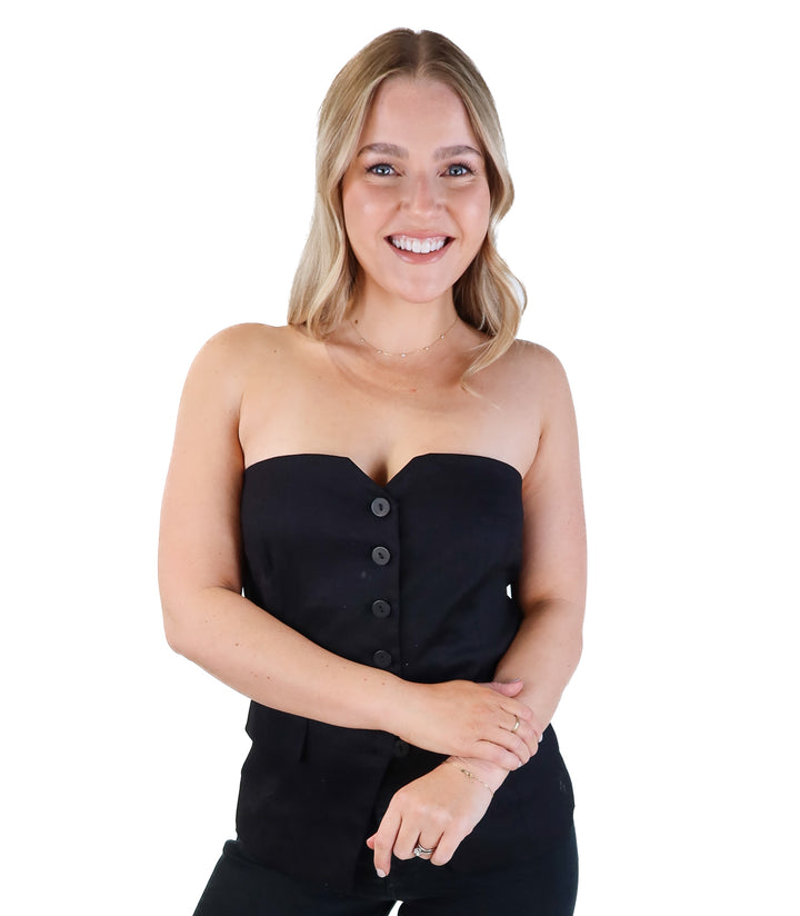 Mng black linen strapless top NWT (M; retail $49.99)