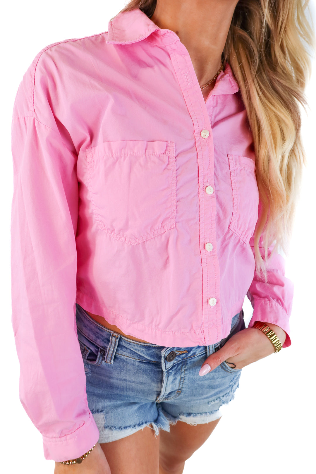 Zara pink button down crop shirt (xs)