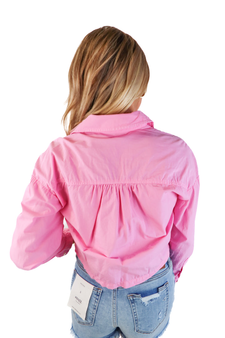 Zara pink button down crop shirt (xs)