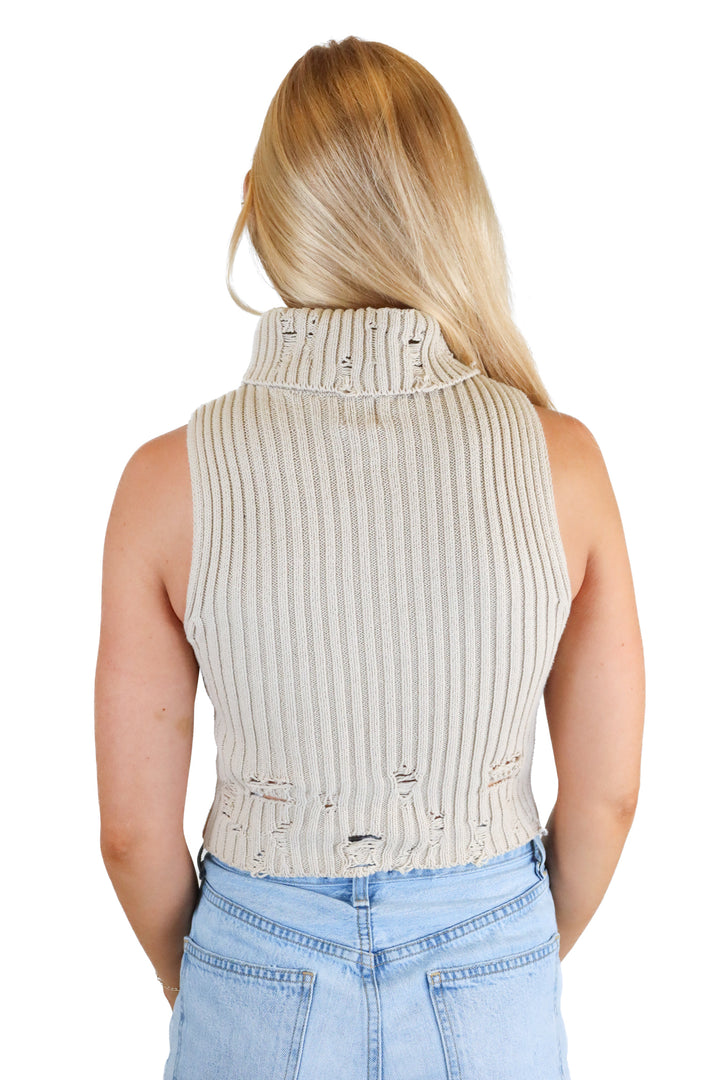 BDG Biege Distressed Turtle Neck Sweater Tank Top (XS)