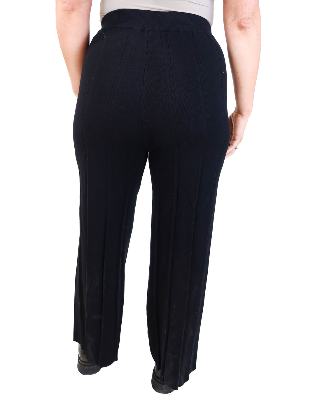 black pleated wide leg knit pants (s)