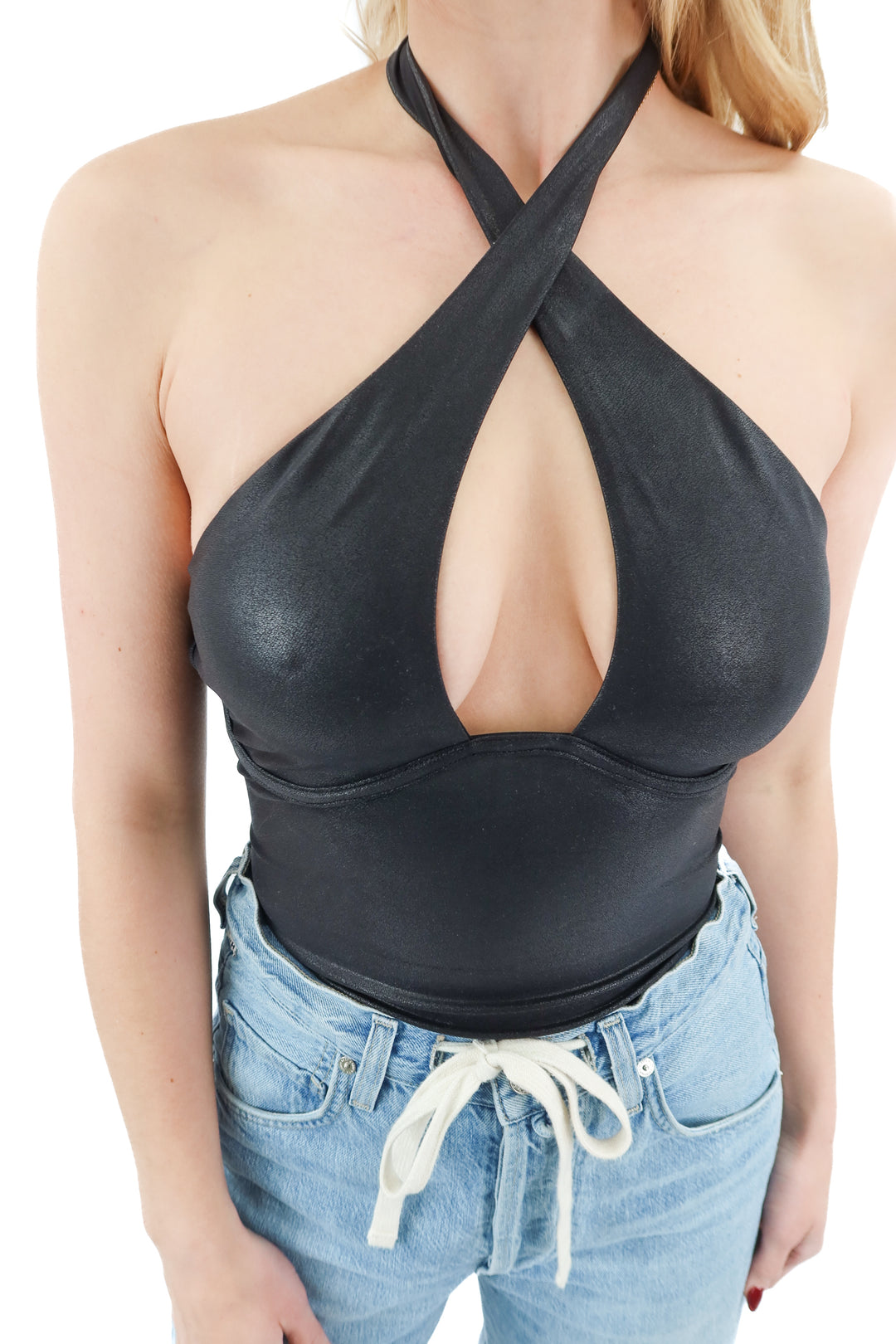 naked wardrobe black shine bodysuit (S)