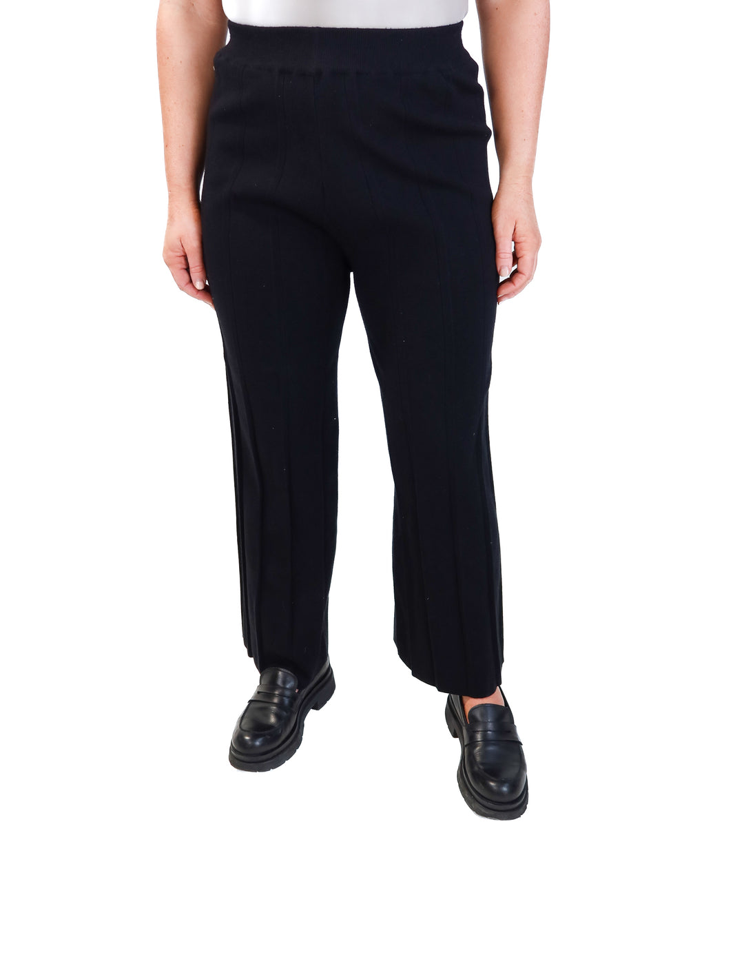 black pleated wide leg knit pants (s)