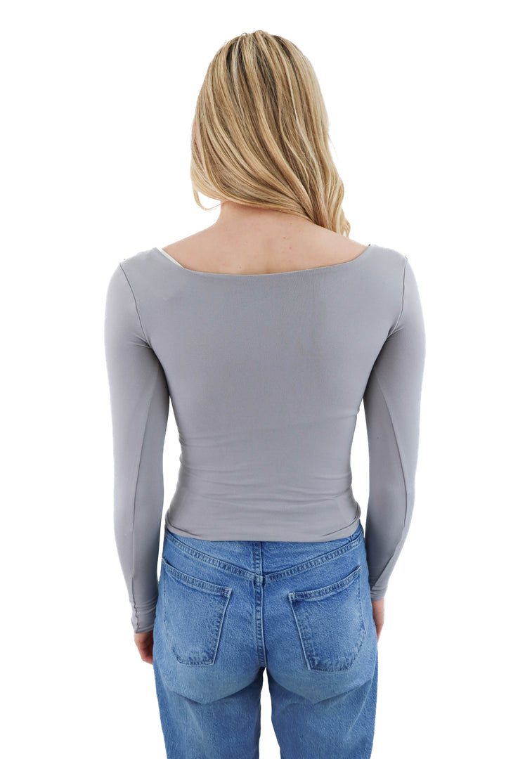 free people gray fitted long sleeve top (XS/S; retail $38)
