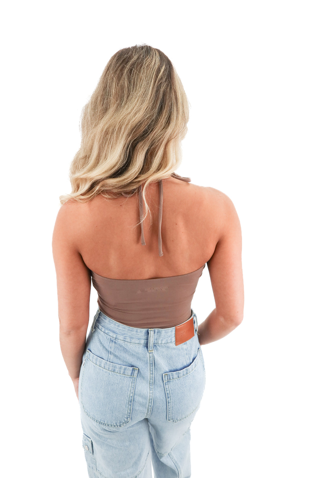 abercrombie & fitch taupe halter bodysuit NWT (S; retail $40)