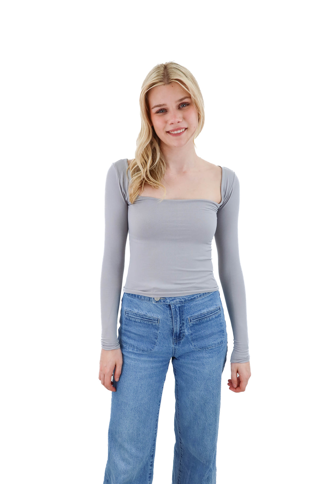 free people gray fitted long sleeve top (XS/S; retail $38)