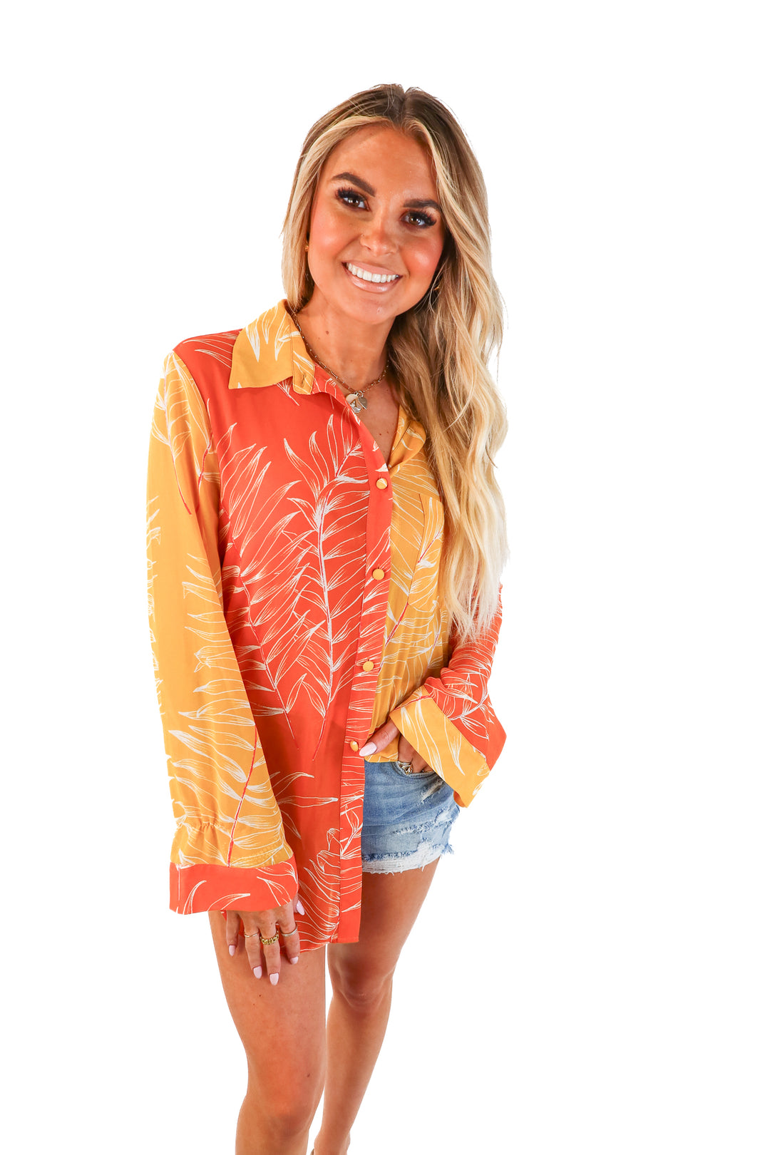 Camila Coelho Sheer Orange & Yellow Top (XS)