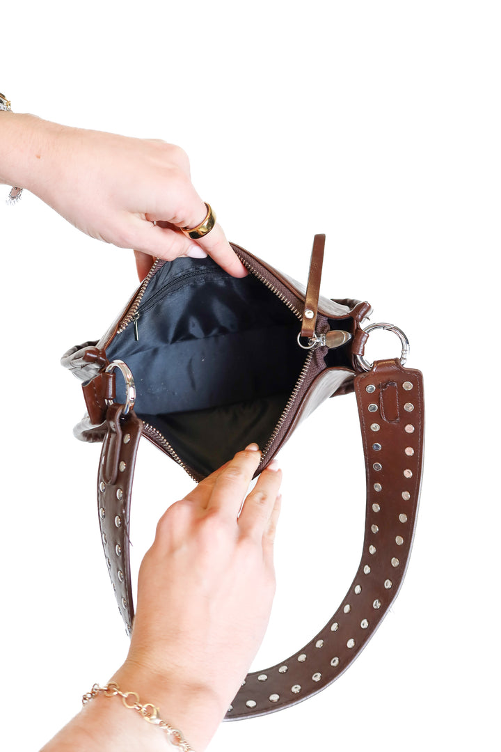 Dark Brown Studded Shoulder Purse