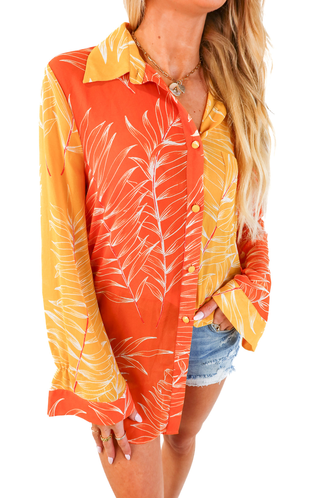 Camila Coelho Sheer Orange & Yellow Top (XS)