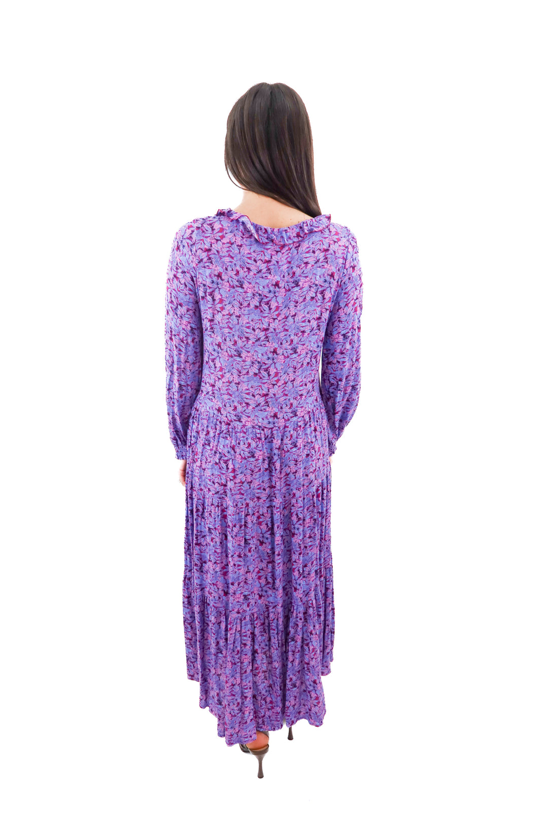 chelsea & violet purple floral long sleeve long dress (xs; retail $59)