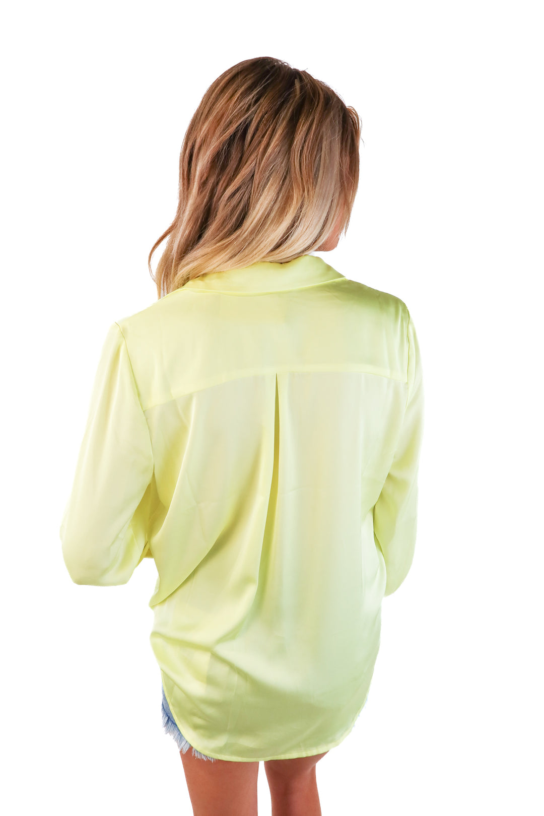 Skies are blue neon yellow button up (s)