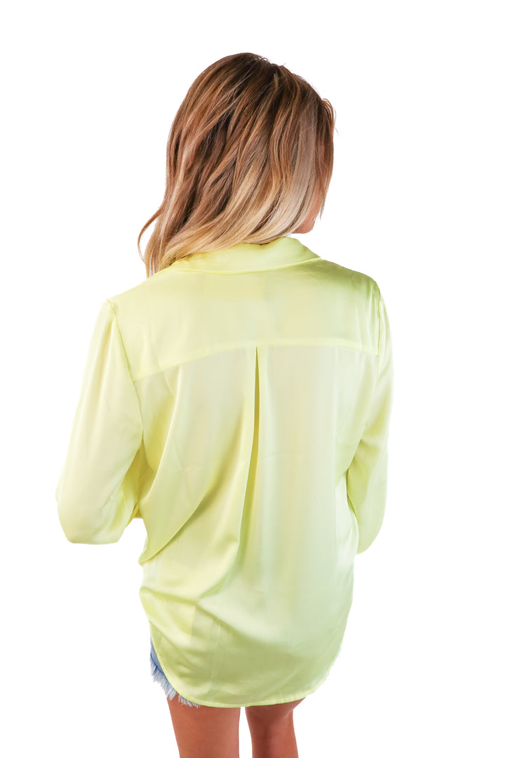 Skies are blue neon yellow button up (s)