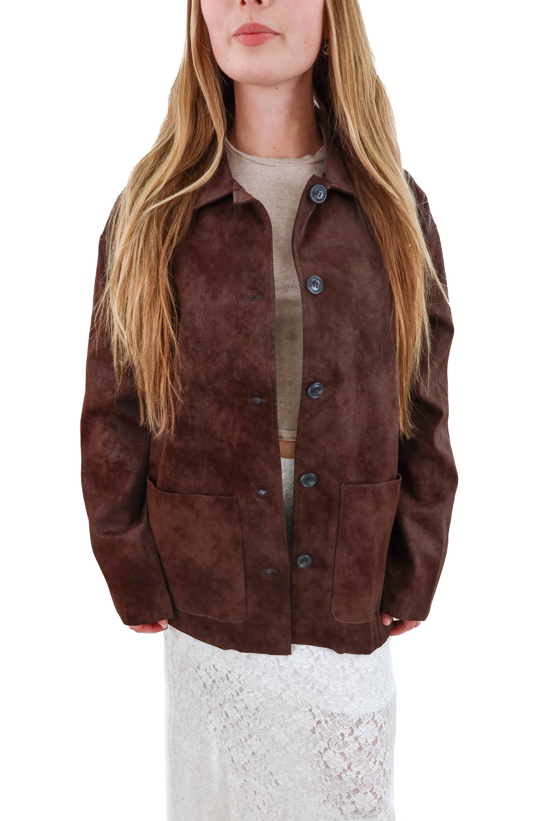 wayf brown suede jacket nwt (XS; retail $158)
