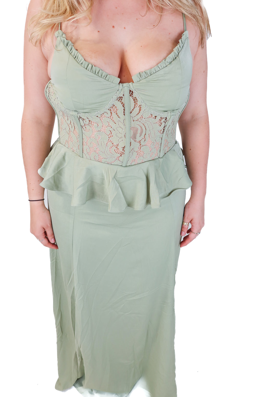 vici green lace corset maxi dress (XL)