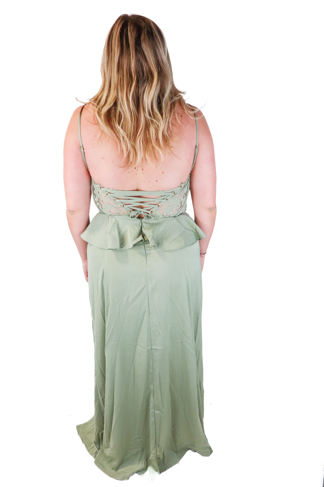 vici green lace corset maxi dress (XL)