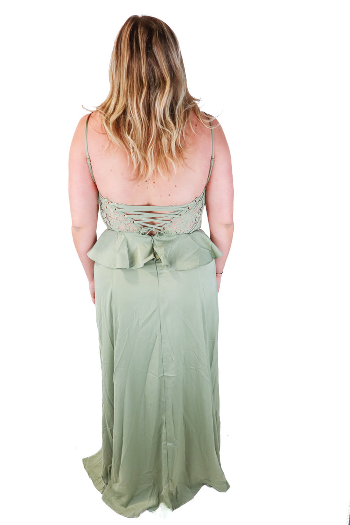 vici green lace corset maxi dress (XL)