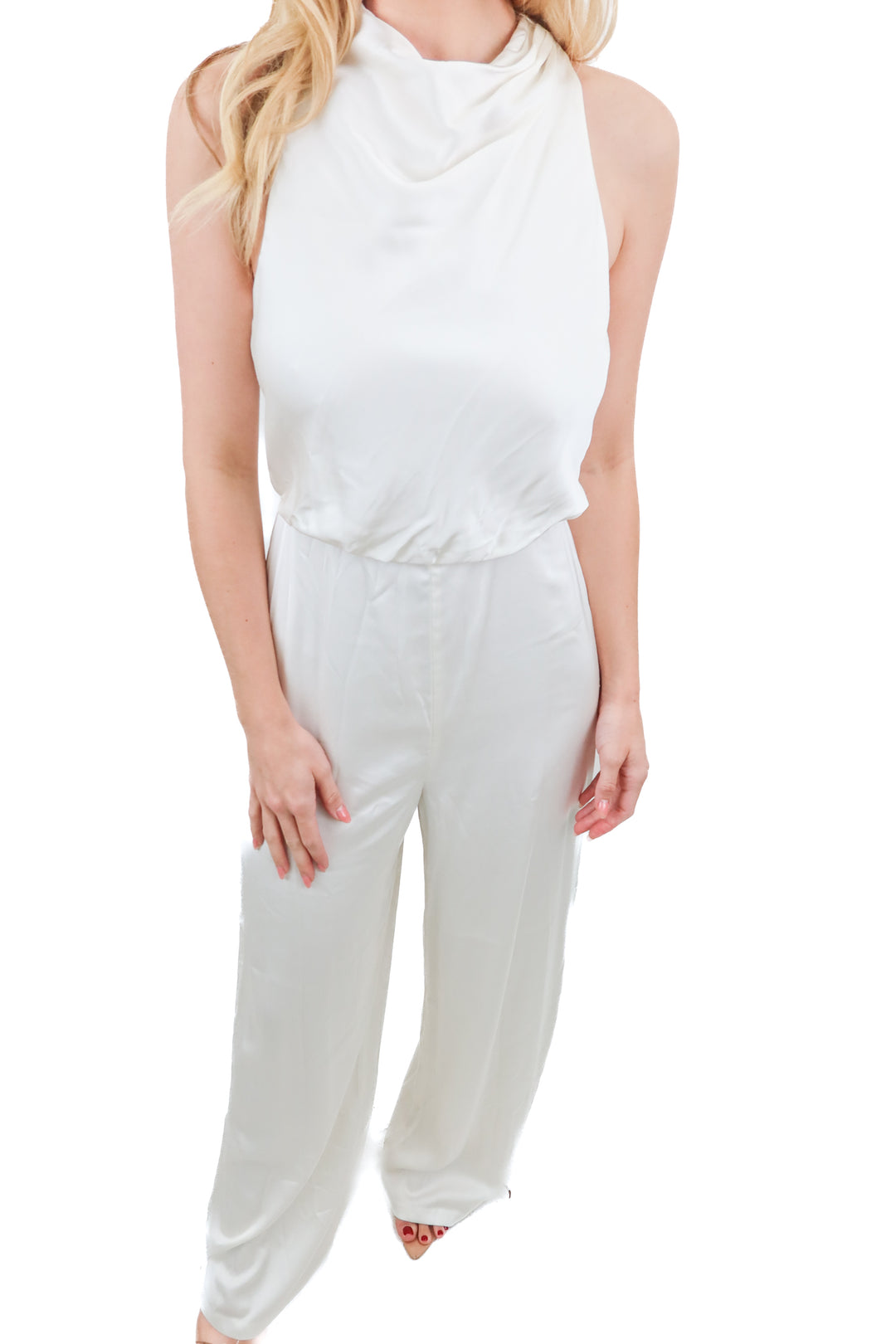 Abercrombie & Fitch ivory high neck wide leg jumpsuit (XS)