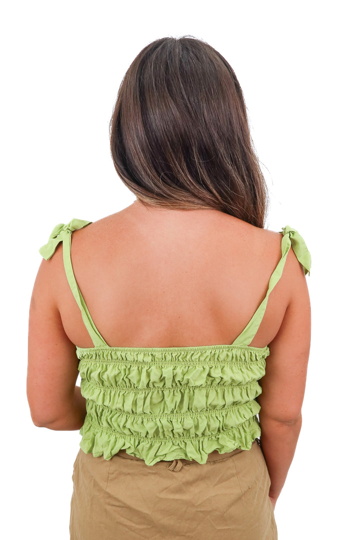 green smocked tank top (m*)