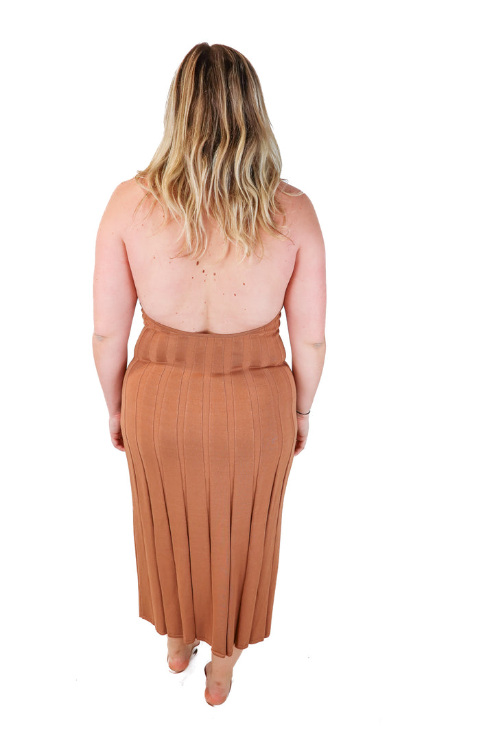 meshki tan ribbed midi dress NWT (XL; retail $105)