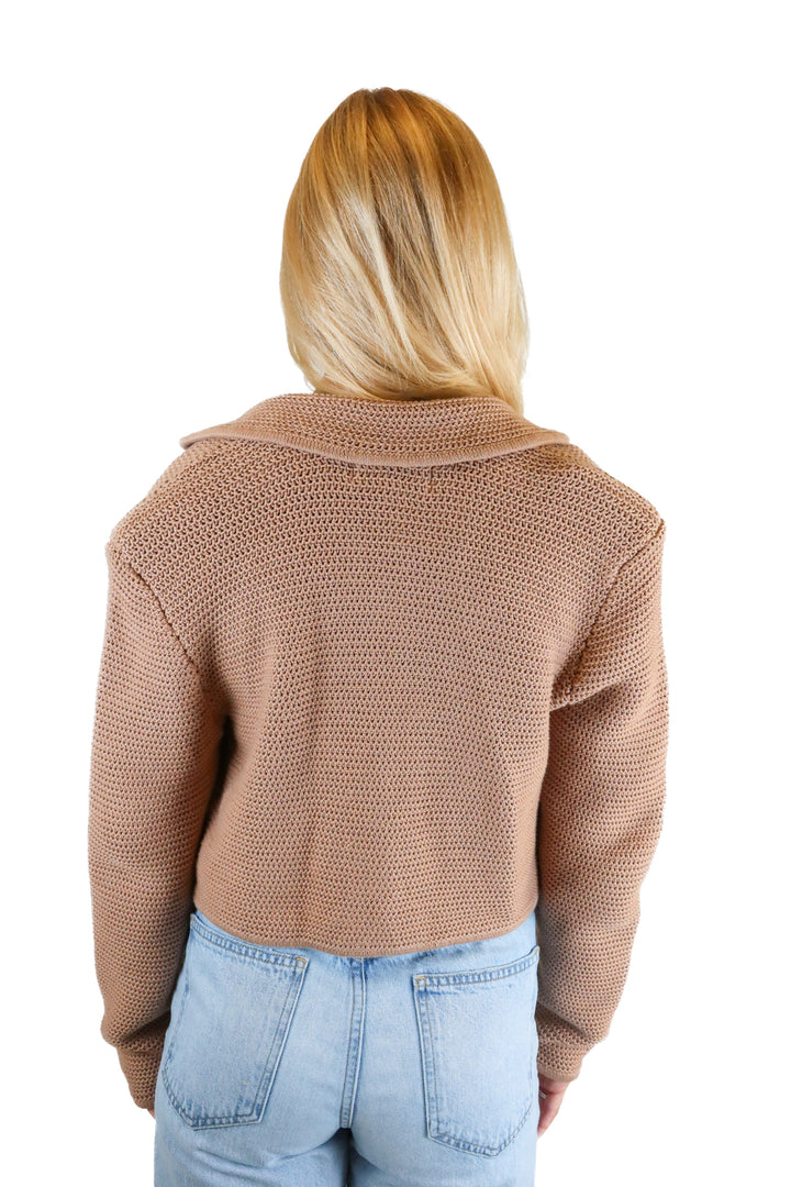 DH New York Camel Knit Crop Cardigan Jacket (S)