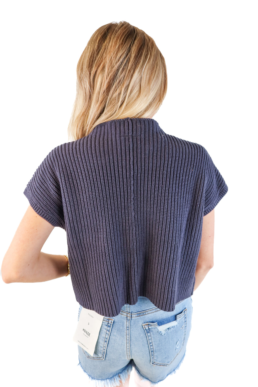 SOLD: Miou Muse navy knitted short sleeve sweater NWT (M)