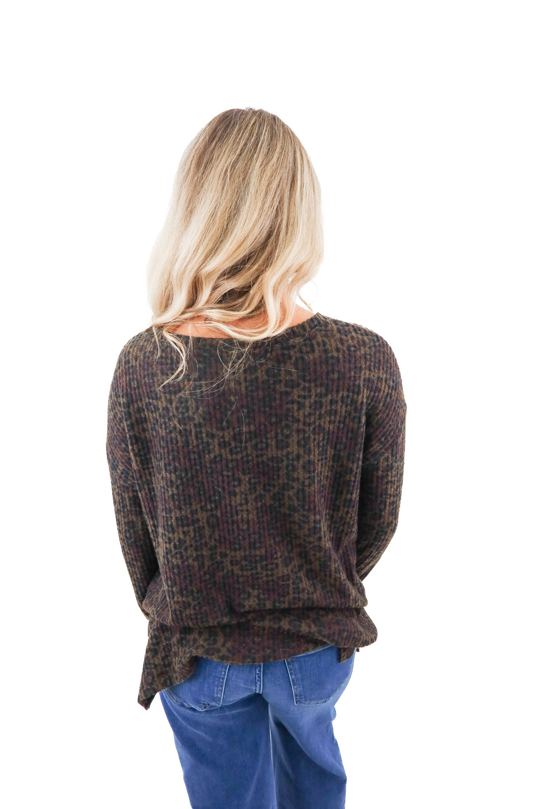 sanctuary leopard print waffle knit top (s)