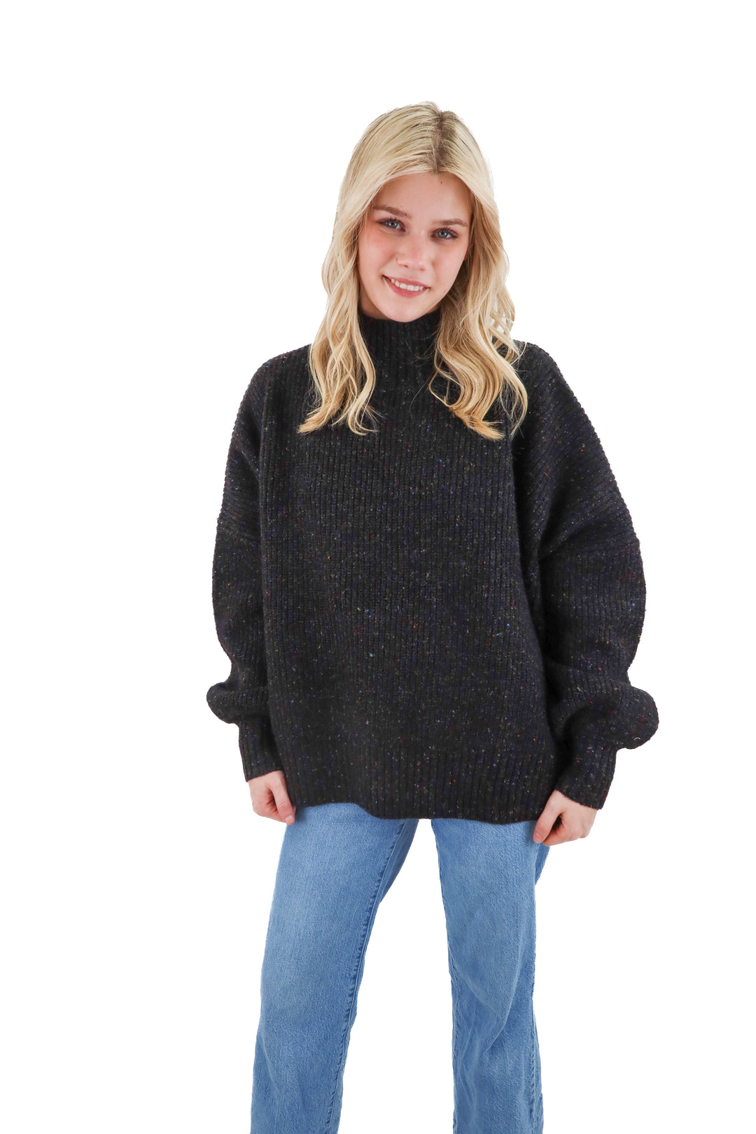 vrg girl black speckled mockneck sweater nwt (s)