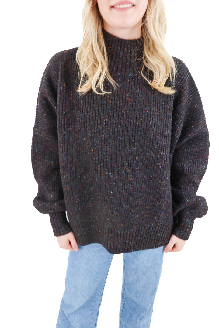 vrg girl black speckled mockneck sweater nwt (s)