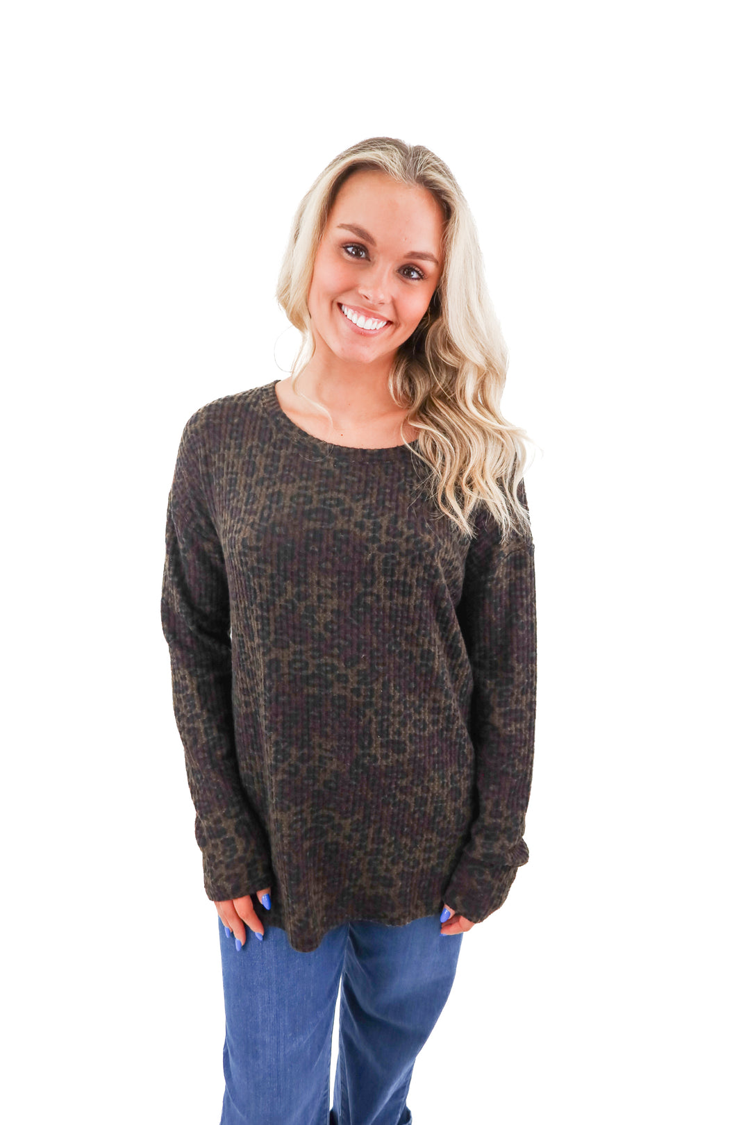 sanctuary leopard print waffle knit top (s)