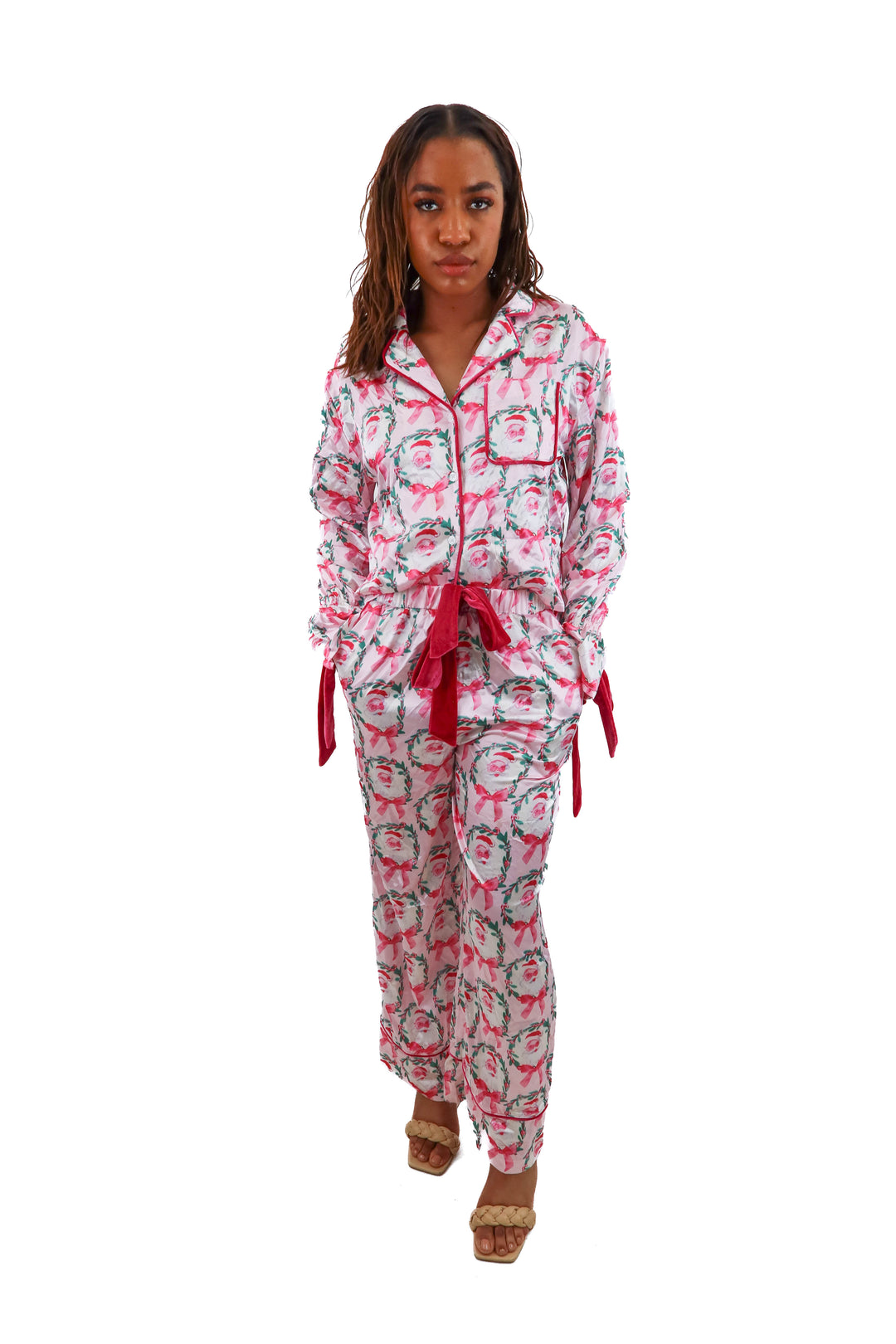 santa bow pajamas (S)